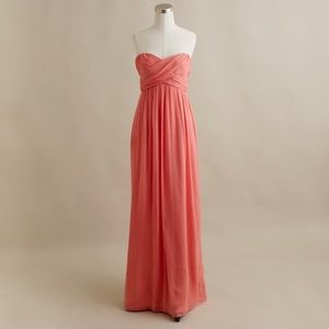 J. Crew coral silk chiffon evening gown